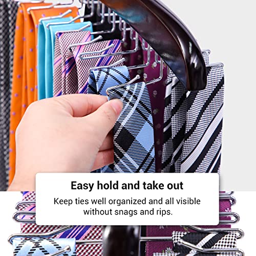 Ohuhu Tie Hanger Rack For Closet, Walnut Wooden Tie Organizer With 24 Folding Hooks, 360 Degree Rotating Tie Holder Storage For Neckties Belts Scarves Tank Tops Accessories, 1 Pack #TOP4