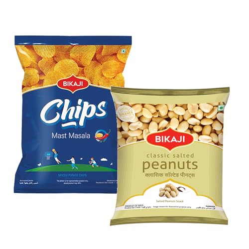 Bikaji Salted Peanuts & Potato Chips Mast Masala Combo – 280g | Ready to Eat Indian Namkeen | Crunchy Tea-Time Snack, Bar Snack & Party Mix | Authentic Munchies for Sharing & Everyday Snacking