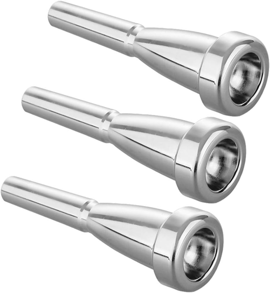 Trumpet Mouthpiece 3C 5C 7C (3 Pack) with Box and Microfiber Cleaning Cloth Compatible with Yamaha Bach Conn King Replacement Musical Instruments Accessories, Silver Plate (Bullet Shape)