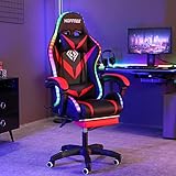 HOFFREE Gaming Chair with Massage and LED RGB Lights Ergonomic Computer Chair with Footrest High Back Video Game Chair with Adjustable Lumbar Support Linkage Armrest Red and Black