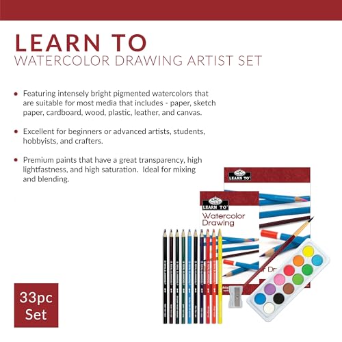 Royal & Langnickel Essentials 33pc Small Learn to Watercolor Drawing Art Set