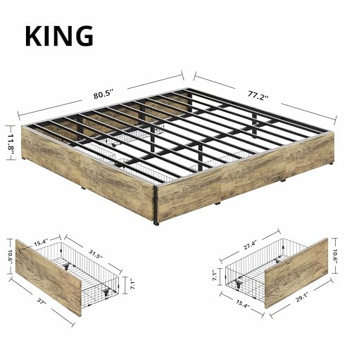 image for LIKIMIO King Bed Frame with Storage, 4 Drawers and Heavy Strong Metal 