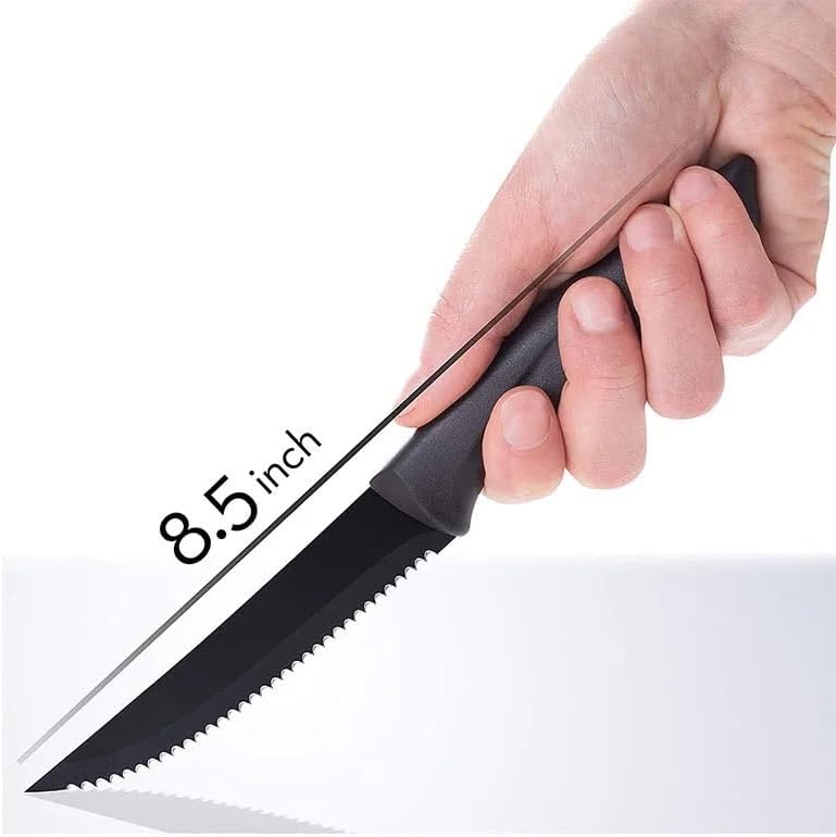 Steak Knife Set, 6/8PCS Steak Knife Set Stainless Steel Serrated Dinnerware Ergonomic Handle Kitchen Tableware Black Steak Knives(6pcs)