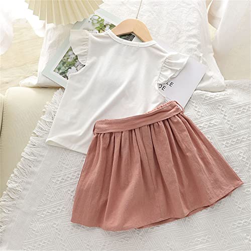 Toddler Kids Baby Girls Ruffle Trim Mesh Patched Short Sleeve Tee T Shirt Tops Skirts 2Pcs Big Fit (Pink, 4-5 Years) #TOP3