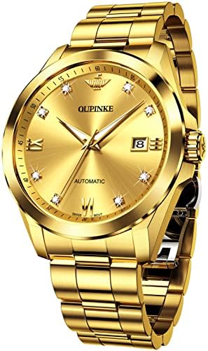 OUPINKE Original Mechanical Watches for Men Gold Luxury Real Diamond Sapphire Crystal Roman Numerals Business Dress Style Wrist Watch
