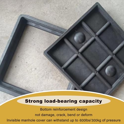 12x12 in Square Plastic Manhole Cover and Frame Set, Embedded Non-Slip Sewer Drain Cover for Yard, Garden and Lawn - Thumbnail 6