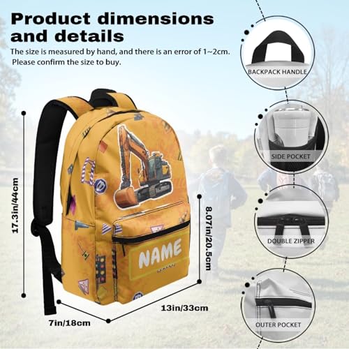 Customized Backpack for Boys School Bag Custom Bookbag for Kids Toddler Back to School Gifts for Kids Excavator Bookbag for Kindergarten/Preschool/Elementary(17 Inch)2