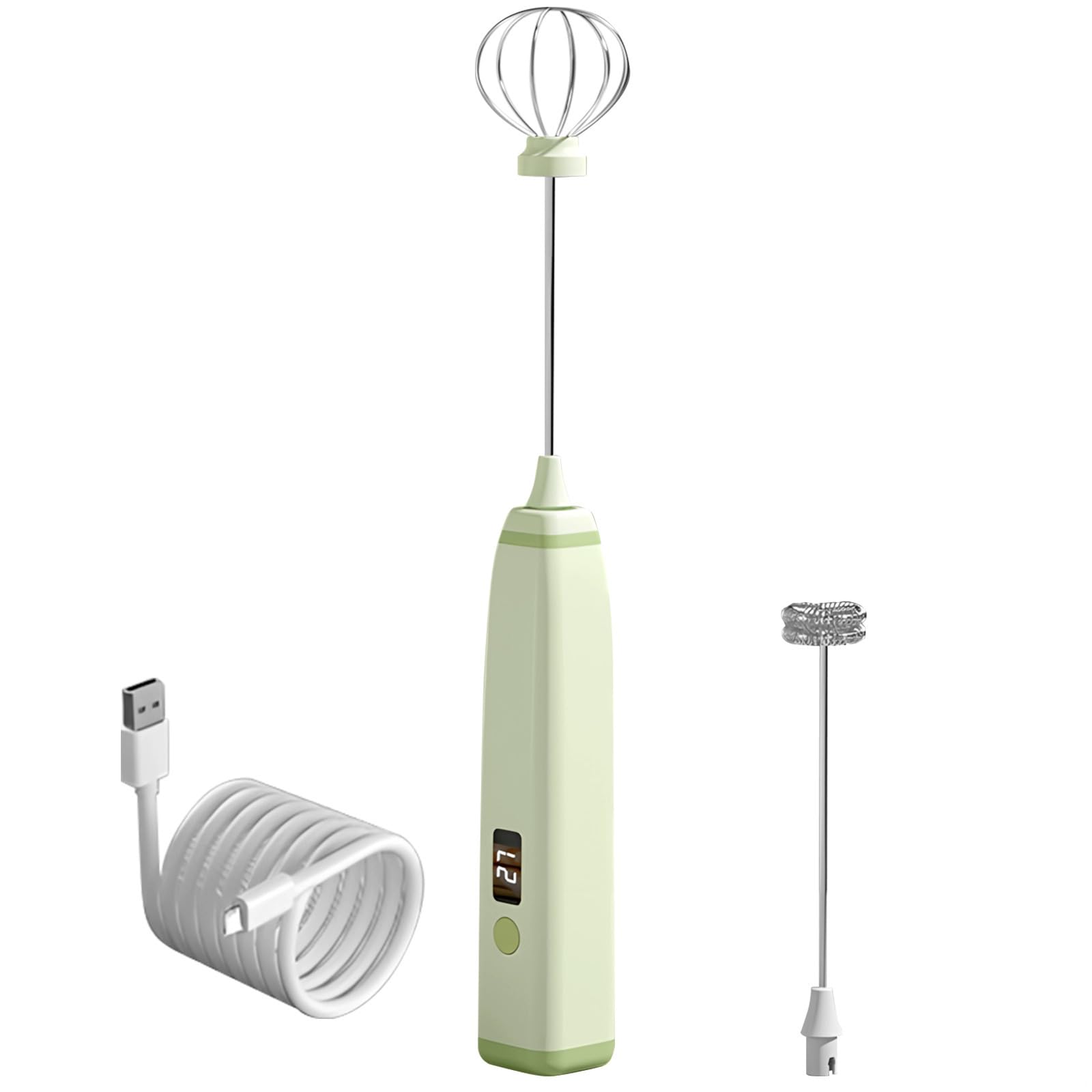 Milk Foam Maker, Handheld Electric Frother for Coffee and Baking, Built-in Rechargeable Battery, Led Screen, USB Charging, Extra Head, Stylish Black