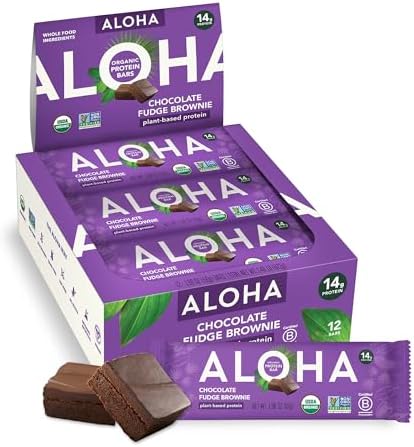 ALOHA Organic Plant-Based Protein Bars | Chocolate Fudge Brownie | Vegan, Gluten-Free, Paleo, Low-Carb, Non-GMO, Soy-Free, 12 Count
