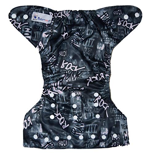 Image of Babymoon (SET of 2 - Cloth Diaper with Wetfree Microfiber Insert) Designer Premium Reusable, Adjustable Size, Waterproof, Washable, Pocket Cloth Diaper Nappie (Black Rockstar)