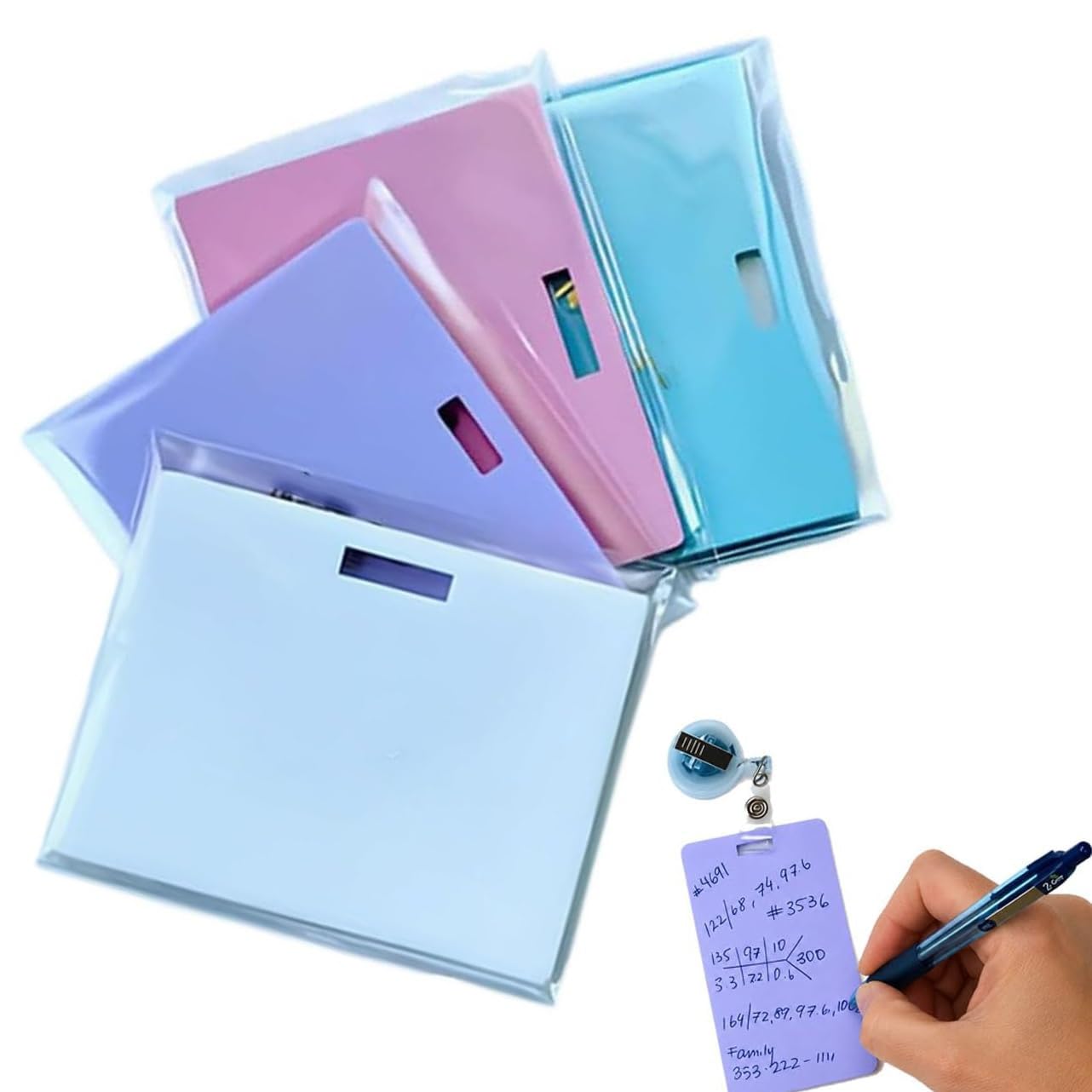 FSICVUNFSD 4pcs Erasable Badge Notes, Reusable Silicone Vertical Horizontal Badge Buddy, Pocket Notebook for Daily Office Use school supplies(Blue)