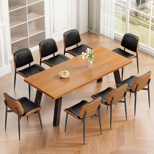 REONEY Dining Chairs Set of 8, Mid-Century Modern Kitchen Chairs, Black