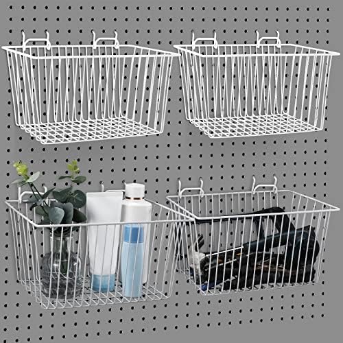 Sieral 4 Pack Pegboard Baskets, Pegboard Hooks Assortment Various Tools Storage, Pegboard Parts Storage System Peg Board Workbench Metal Wire Shelves for Organizing Hardware Attachments