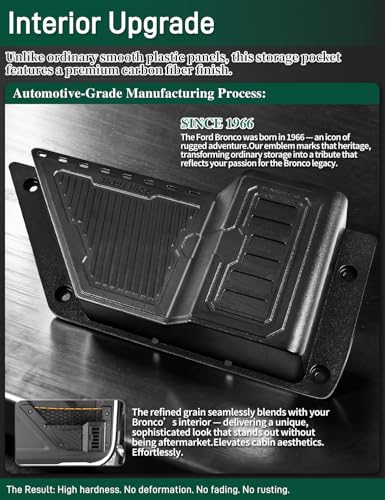 JROAD Carbon Fiber Door Storage Pockets for 2021-2026 Ford Bronco 2-Door 4-Door, Front Side Door Organizer, Bolt-On ABS Trim Panel, Not for Bronco Sport or Power Seats, 2-Pack — view 3