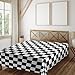 Ambesonne Checkers Game Flat Sheet, Geometric Grid Style Monochrome Squares in Traditional Game Board Design, Soft Comfortable Top Sheet Decorative Bedding 1 Piece, King Size, White Black