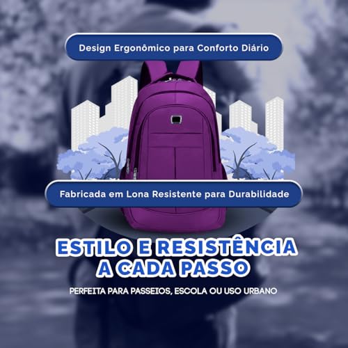 Mochila Escolar Multiuso, Notebook, Faculdade, Compartimentos Múltiplos, Resistente à Água