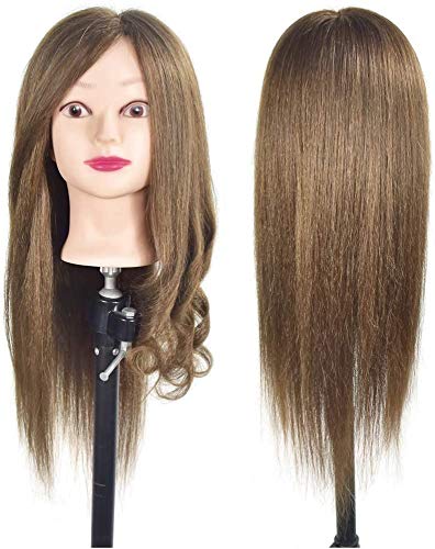 20"-22" Training Head 100% Real Human Hair Cosmetology Hairdressing Mannequin Manikin Doll Head (Table Clamp Holder Included)