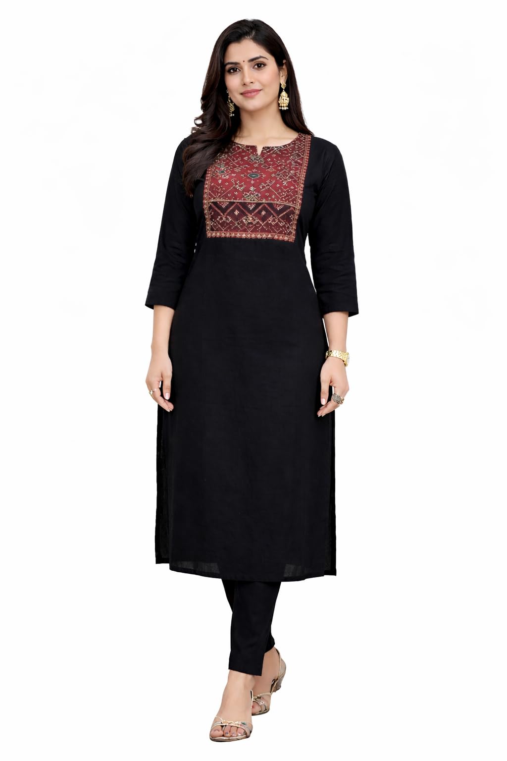 Women Cotton Kurti Pant with Multicolor Embroidered 3/4th Sleeve-picture-38