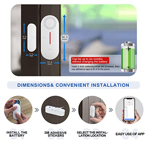 Fastsun Smart Wifi Door And Window Alarm Sensor, Realtime Smart Door Sensor Sound Alarm 120Db, Pool Alarm For Kids Safety, Detector Security Alarm Compatible With Alexa Google Home #TOP4
