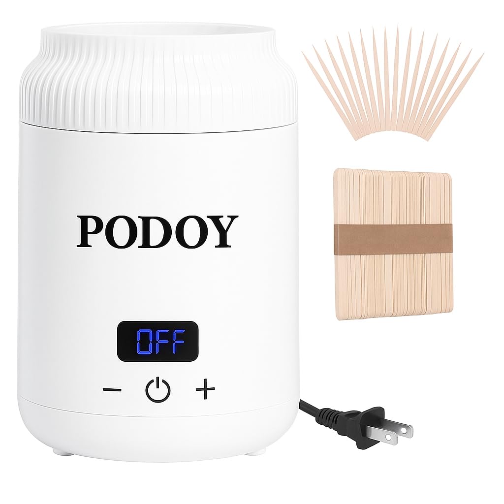 PODOY Mini Wax Warmer - Switchable Display, Portable for Hair Removal with 100 Wax Sticks, Non-Stick Waxing Kit for Women's Face and Body, Professional Melter Machine