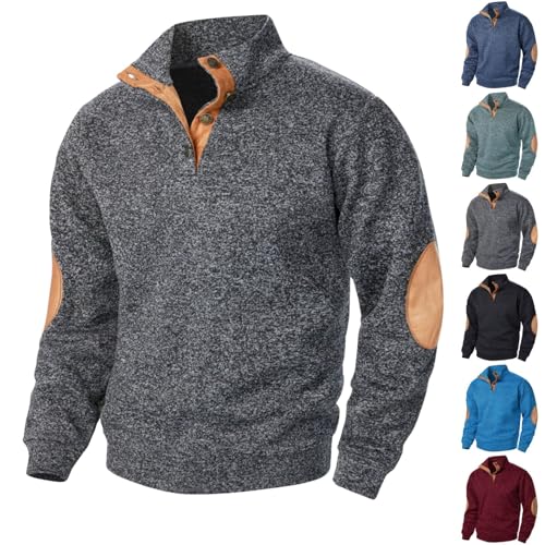 Men's Quarter Button Pullover Casual Button Down Stand Collar Sweatshirts Long Sleeve Henley Pullover Sweater