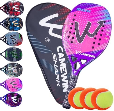 Raquete Beach Tennis Carbono 3k com 3 Bolas, Fibra de Carbono, Ad...