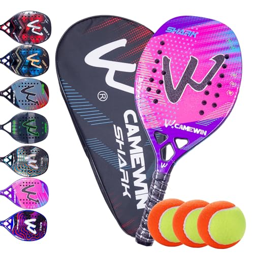 Raquete Beach Tennis Carbono 3k com 3 Bolas, Fibra de Carbono, Adulto Unissex (Shark Rosa)