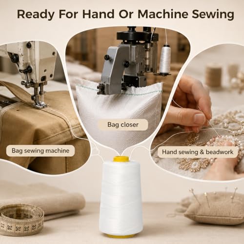 Set de 6 hilos de coser poliéster blanco 656.2 yd cada uno miniatura 5