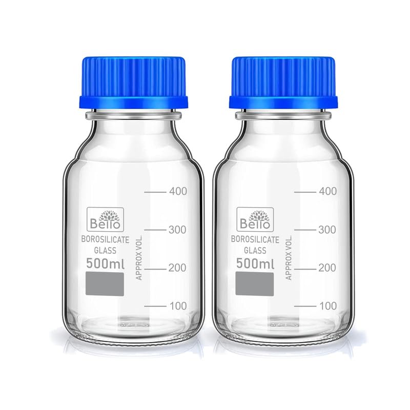 Bello Borosilicate Glass 3.3 Measuring Reagent Bottle 500ml With blue Screw Cap lab, Pack of 2 for laboratory and professional use-image-44