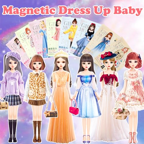 Magnetic Dress Up Dolls, Magnetic Doll Dress Up Kits Magnetic Paper Dolls Pretend Play Set for Girls Ages 4 Years and Up Kids Travel Activities Road Trip Car Ride Interactive Learning Imagine Gift