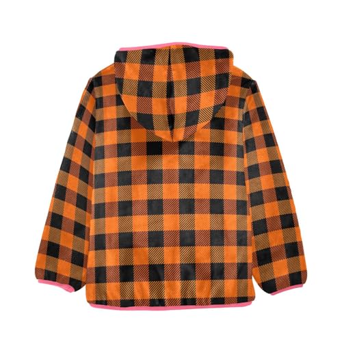 GuoChe Orange Black Plaid Toddler Sherpa Jacket2