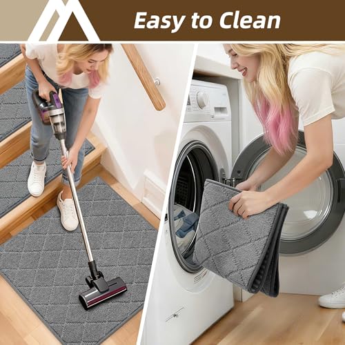 COSY HOMEER Stair Landing Rugs Non-Slip Corner Indoor Edging Stair Treads for Wooden Steps,Washable Soft Stair Landing Mat for Kids,Elder and Dogs,Polyester,TPE Backing,Medium Grey,30x30inch by COSY HOMEER - Image 4