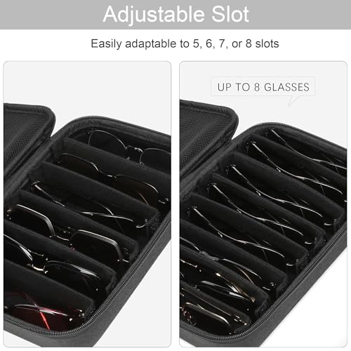 Image of Bukere Travel Sunglasses Organizer Case Adjustable Slot For Multiple Eyeglasses Hard-shell Portable Storage Box for Men Women