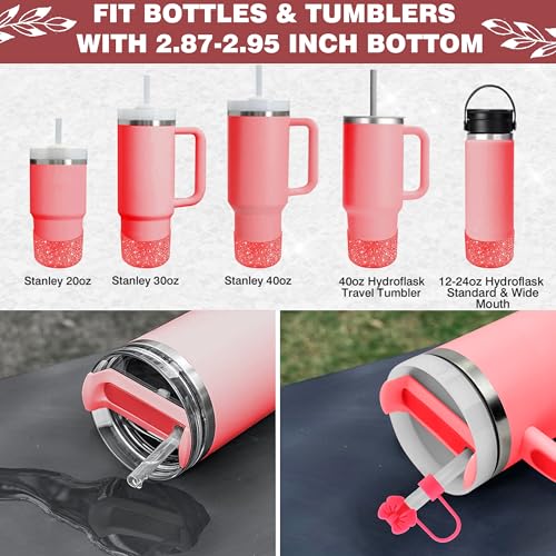 Hpebl 9PCS Red for Stanley Cup Accessories Set Bling Initials Bow Charms for Stanley Decorations 30/40 Oz Tumbler Accessories Including Bow Straw Topper, Handle Strap, Spill Stopper（Letter S） - image 4