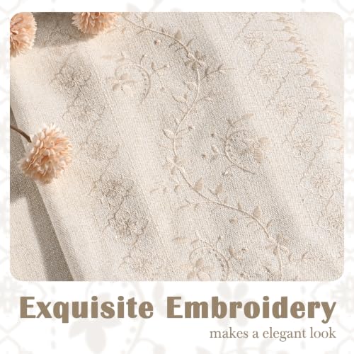 Image of Yinhua Boho Kitchen Curtains 36 Inch Length Beige Embroidered Floral Cafe Curtains, Farmhouse Light Filtering Kitchen Window Curtain Rod Pocket Short Tier Curtains for Windows, 26 inch W x 36 inch L, 2 Panels