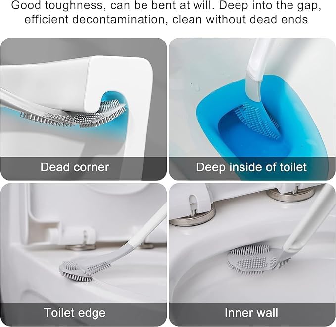 Image of 2 in 1 Wall Hanging Toilet Brush with Holder, Long Handle Bathroom Cleaning Brush, Deep Cleaning Toilet Bowl Brush, Space Saving & Hygienic Toilet Cleaning Set for Home & Bathroom (SILVARI)