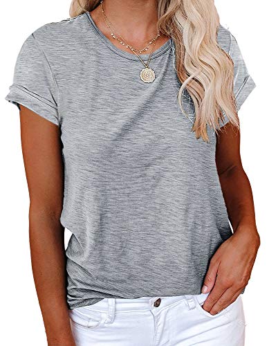 Cicy Bell Women's Short Sleeve Shirts Crewneck Loose Casual Summer Basic Tees Tops Grey