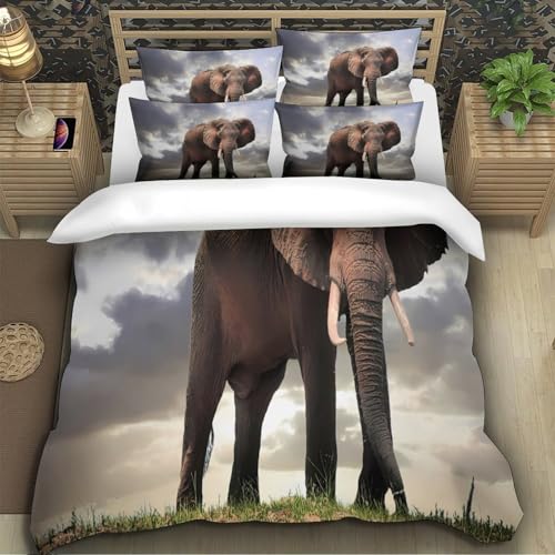 Housse de couette éléphant d'Afrique 200x200cm drap de couette microfibre déco chambre - 5