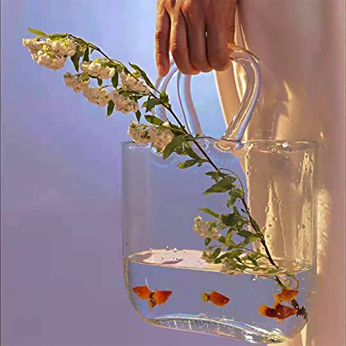 Hewego Clear Glass Vase With Elegant Purse Design,Glass Purse Vase With Handle And Bubbles Within Flower Vase,Glass Bag Vase,Clear Purse Vase For Flowers/Home Décor (1 Clear Vase) #TOP2