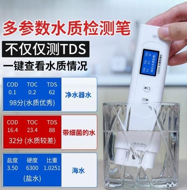 Tester della qualità dell'Acqua 9 in 1, misuratore di Temperatura specifico della salinità Digitale cod Toc TDS EC per l'acqua del Rubinetto dell'acquario