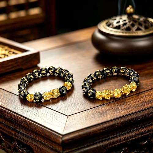 Image of LIYAPEI Black Obsidian Bracelet for Men Women - Feng Shui Wealth & Spiritual Protection Beaded Bracelet with Pi Xiu for Luck, Healing Crystal Stretch Wrist Jewelry, Unisex