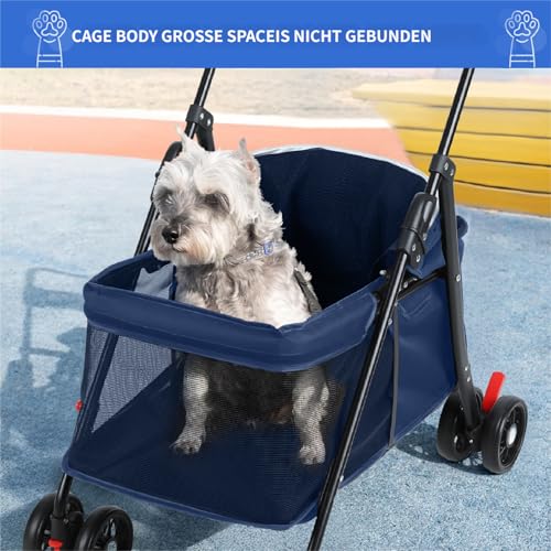 2in1 Hundewagen, Hundebuggy mit 1 Getränkehaltern, Hundebox Transporttasche Faltbar klappbar mit Feststellbremse, Bollerwagen für Hunde, 48 cm * 68 cm * 95cm (Blau)