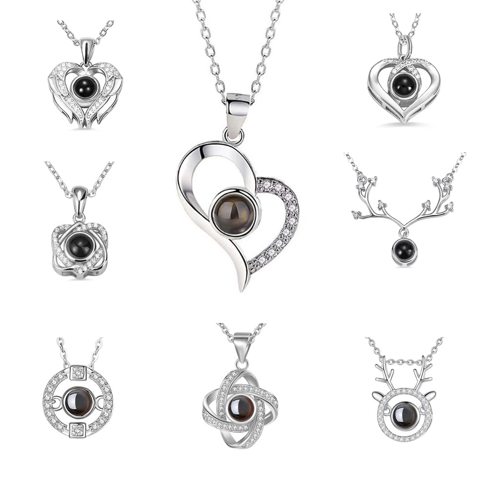 AILIN Custom Photo Projection Necklace 925 Sterling Silver Personalized Picture I Love You 100 languages Memorial Pendant Romantic Birthday Gifts For