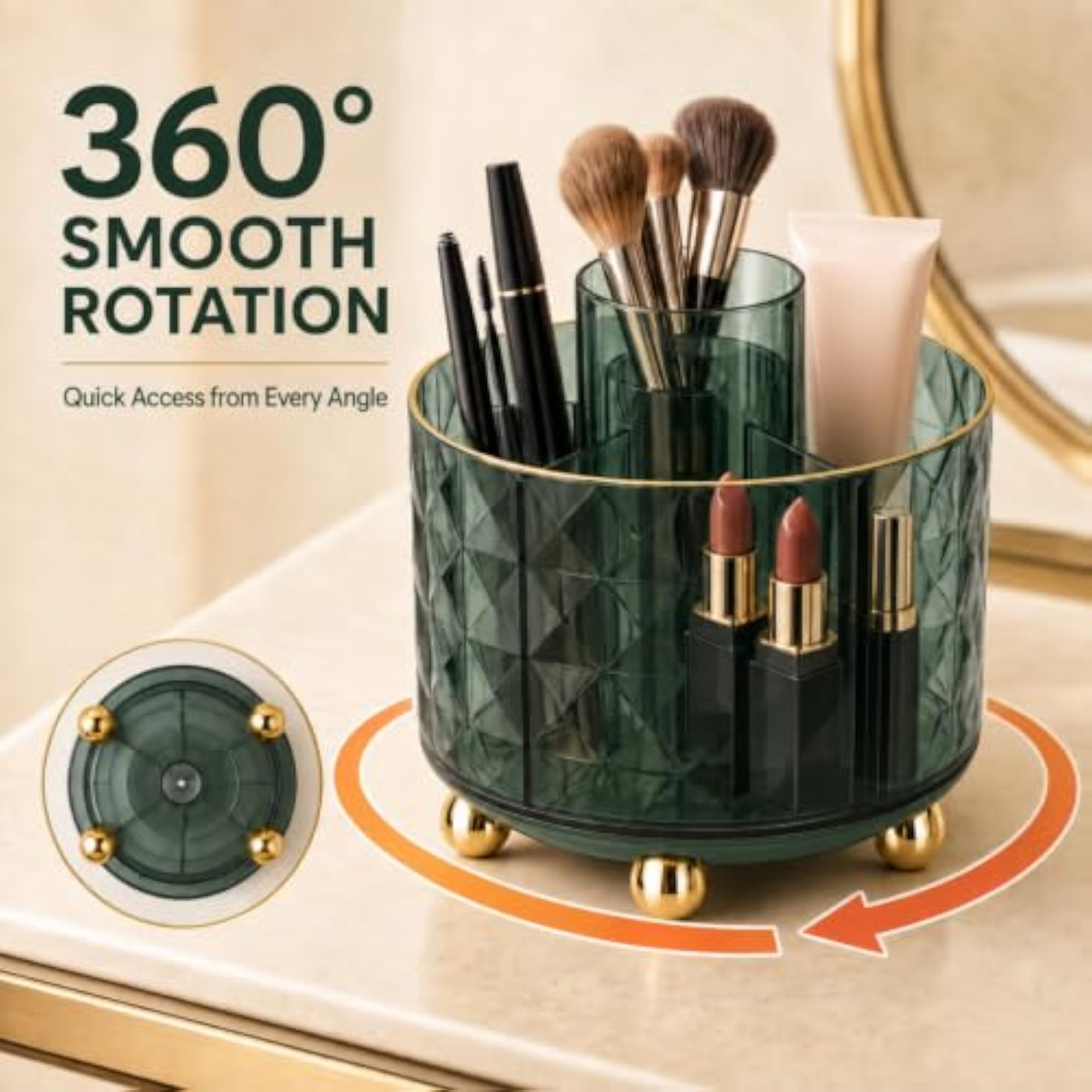 360 Rotating Waterproof Makeup Brush Holder Organizer