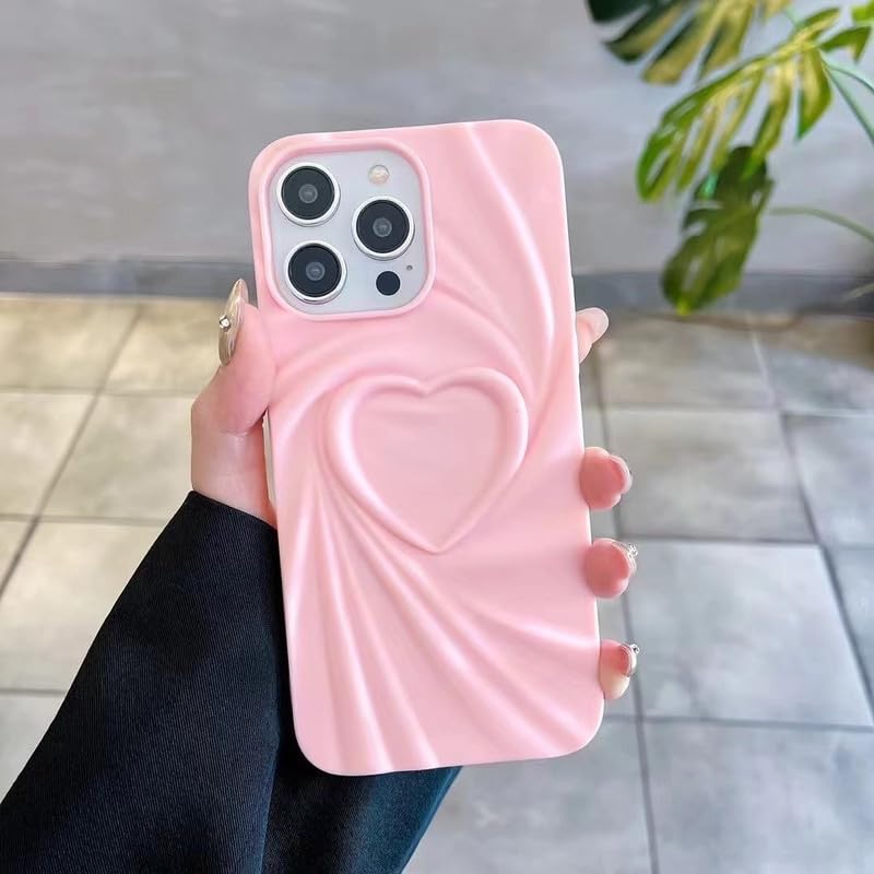 Image of COVERLY Heart Shape Design Back Case Cover for iPhone 12 Pro | Embossed Wrinkle Cute Silk Pattern | Love Trendy Matte TPU | Soft Silicone Fashion Aesthetic Cover for Girls & Women (Peach, Shockproof)