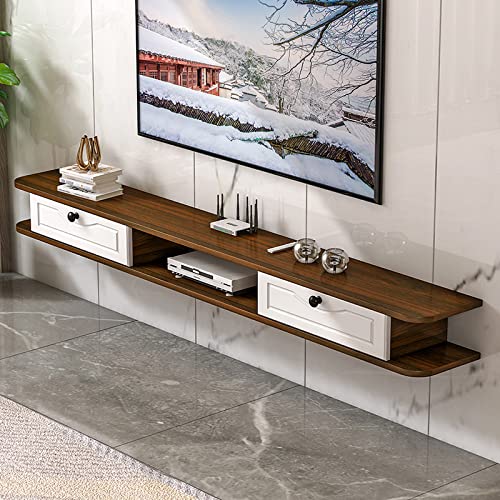 Soporte flotante para TV montado en la pared, consola de TV de madera maciza, diseño de ahorro de espacio, gran capacidad, perfecto para estantes del hogar y la oficina (tamaño: 140 cm, color: nogal
