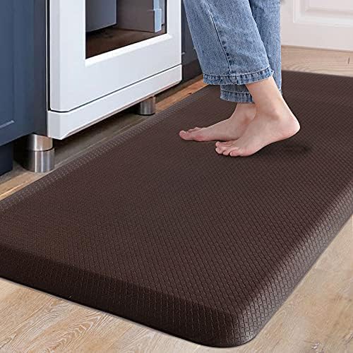 Carvapet Anti-Fatigue Floor Mat Cushioned Kitchen Comfort Mat Waterproof Non-Slip Standing Desk Mats and Rugs Heavy Duty PVC Ergonomic Foam Mat for Home Kitchen Office Laundry,Brown,17.3"x39"