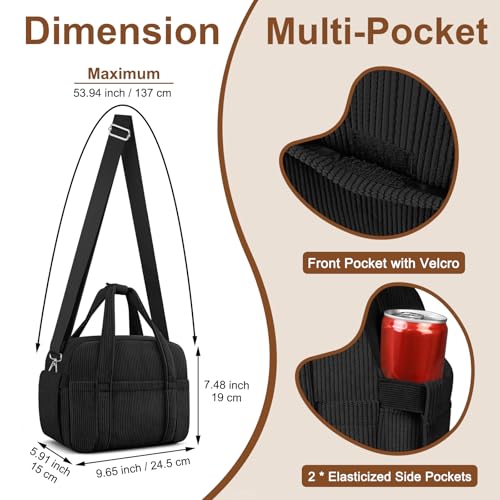 KUBYA Lunch Box Lunch Bag for Women Adults Men, Cute Insulated Lunch Bag Reusable Lunchbox Leakproof Simple Lunch Boxes Soft Corduroy Lunch Tote Bag Large Cooler Bag Containers, with Shoulder Strap - Thumbnail 5