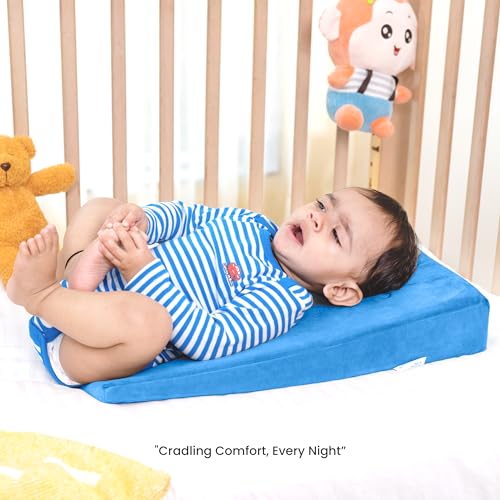 Image of Cherilo Standard Elevated Wedge Pillow for Baby Crib & Mattress, Helps to Elevate Baby for Acid Reflux, Colic, GERD, Heat Burn & Vomiting | 14 inch x 19 inch x 3.5 inch | - with Removable Velvet Cover - Sky Blue