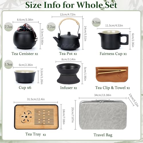 Miniatura 5 de Juego De Té Japonés Para 6,Bonito Juego De Té De Porcelana,Juego De Tetera China De 14 Piezas Gongfu,Juego De Tetera Portátil De Cerámica Negra,Juego De Tazas Para Té Tradicional De Porcelana Para Té